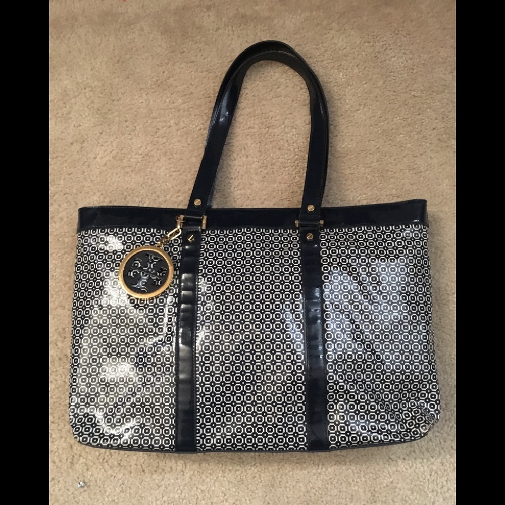 Tory Burch Jane navy and white tote